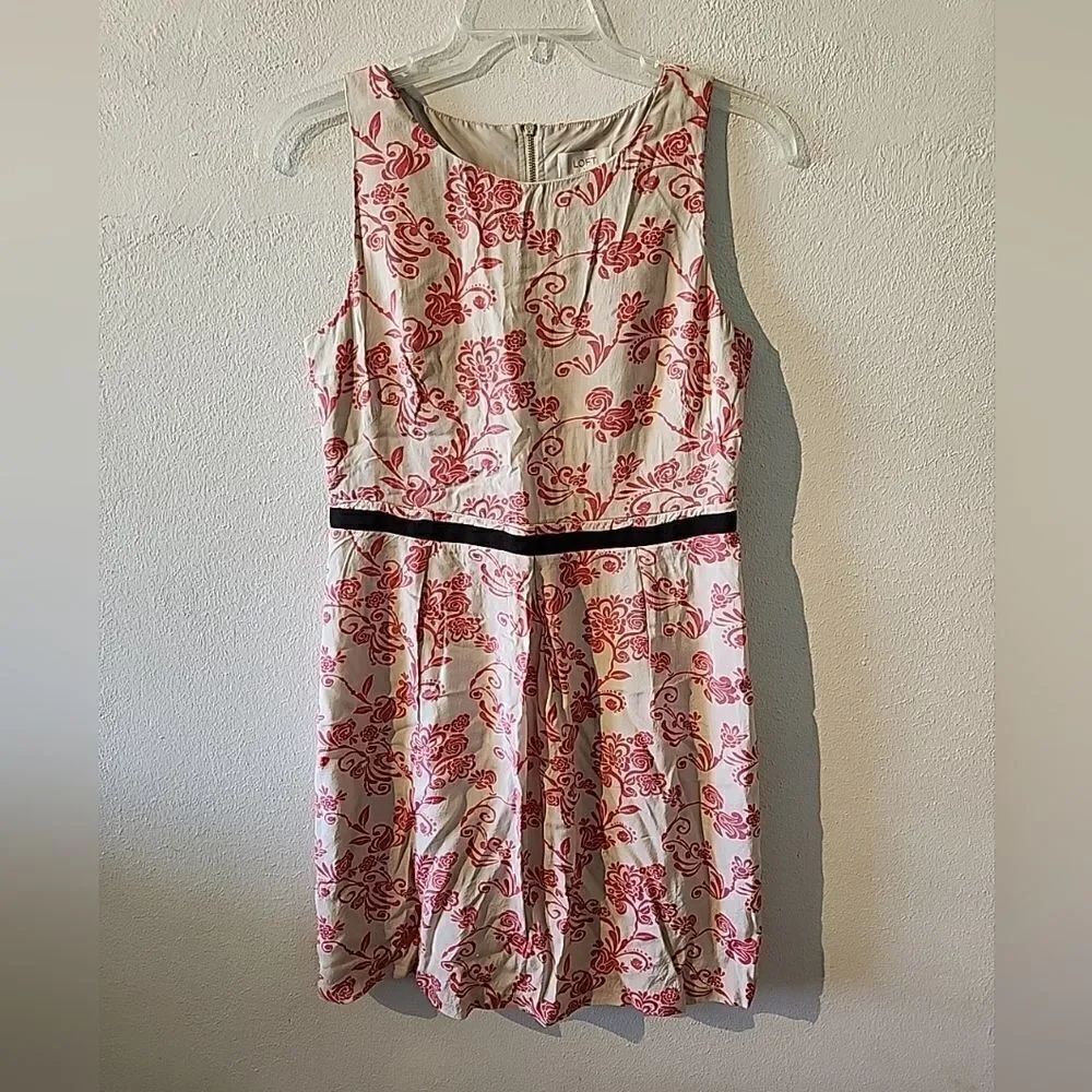 Ann Taylor Sleeveless Summer Size 8 Tan Beige Pink Floral